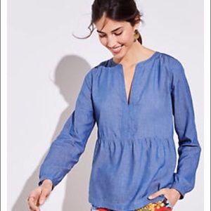 Loft Splitneck Chambray Blouse
